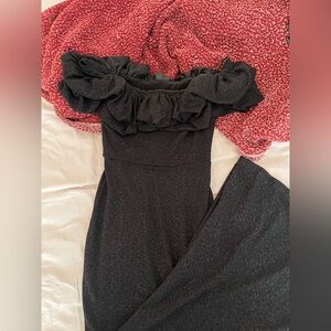 Windsor Black Sparkle Off-Shoulder Ruffle Dress